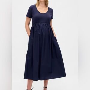 Elegant Navy Blue Midi Maternity Dress